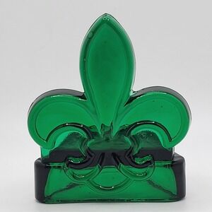 Emerald Green Glass Fleur-de-Lis Tealight Candle Holder Decor‎